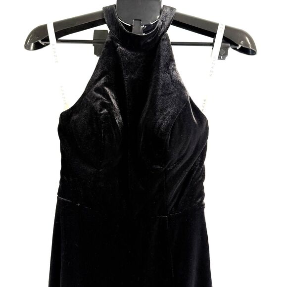 NWT Azazie Larice A4 Black A-Line High Neck Velvet Dress with Pockets - Picture 5 of 10